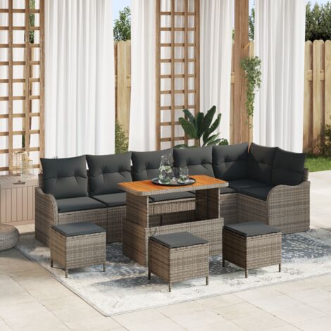 Ensemble de Canapés 10 Pièces avec Coussins Gris Rattan Poly Acacia vidaXL (1/5)
