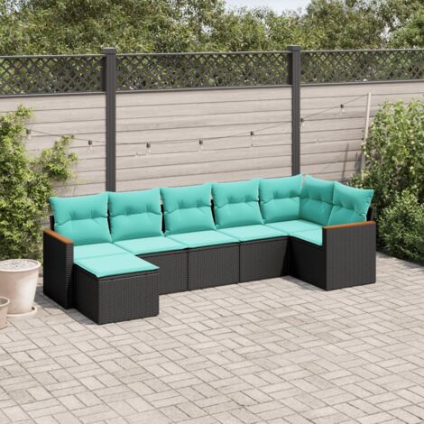 vidaXL Salon de jardin 7 pcs avec coussins noir résine tressée (1/5)