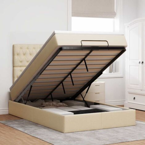 vidaXL Cadre de lit ottoman avec matelas crème 120x190 cm tissu (1/5)