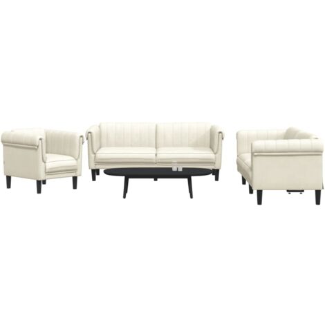Vidaxl – Ensemble de canapés 3 pièces crème velours – Canapé droit 2 places 182x77x74cm – Canapé 3 places 203x77x74cm – Confort rembourré (1/5)