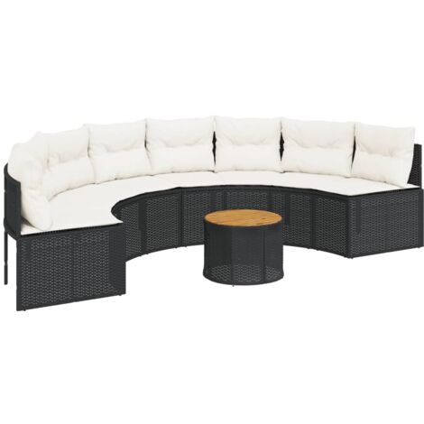 Canapé de jardin table coussins demi-rond noir résine tressée vidaXL