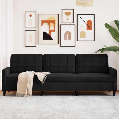 Vidaxl – Canapé droit 3 places noir 210 cm en velours – Design moderne – Largeur du siège 210 cm – Confort optimal pour salon - vidaXL106625 (1/5)