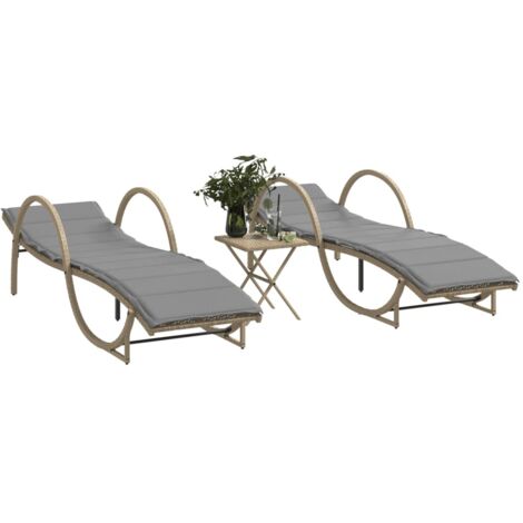 Chaises longues lot de 2 avec table beige résine tressée vidaXL (1/5)