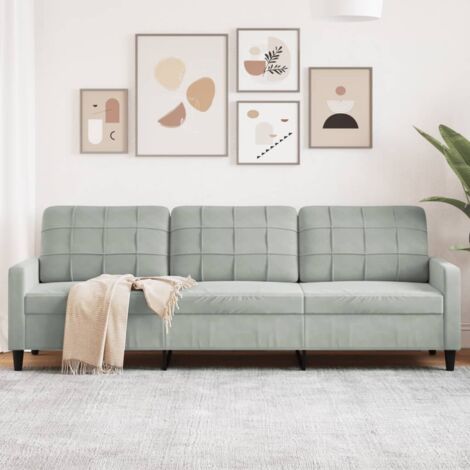 Vidaxl – Canapé droit 3 places gris clair 210 cm en velours – Design moderne – Largeur de siège 210 cm – Confort optimal pour salon (1/5)