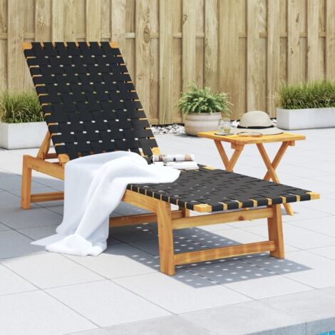 Vidaxl – Chaise longue noire en bois d'acacia massif et tissu oléfine – Dossier réglable 4 positions – Dimensions 157 x 55 x 60/74/87 cm