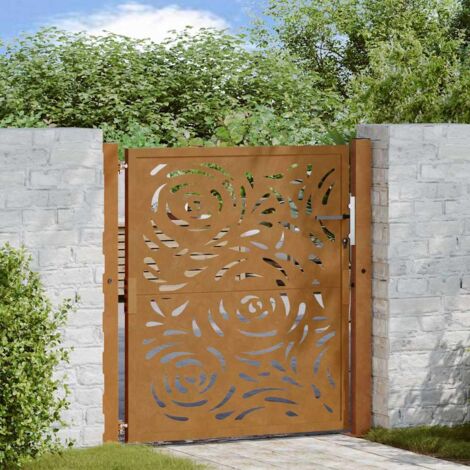 Vidaxl – Portail de jardin en acier patiné 105 x 105 cm – Résistant aux intempéries – Motif flamme pour sécurité et esthétique – Assemblage facile