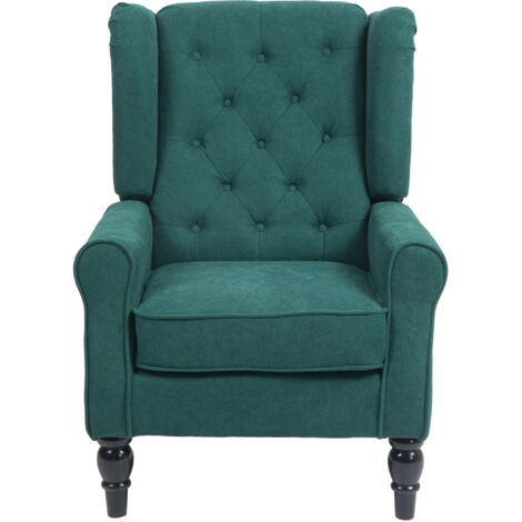 Fauteuil de salon capitonné avec assise large, pieds en bois, style classique, grand confort, 74 x 86 x 102 cm, vert (1/5)