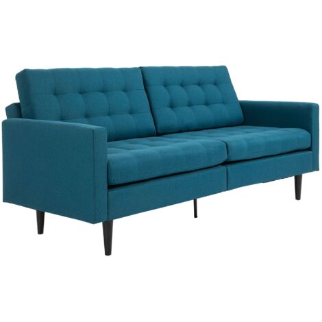 Canapé Convertible 3 Places Design Contemporain Dossier inclinable indépendamment 3 Positions Lin Bleu Canard (1/5)