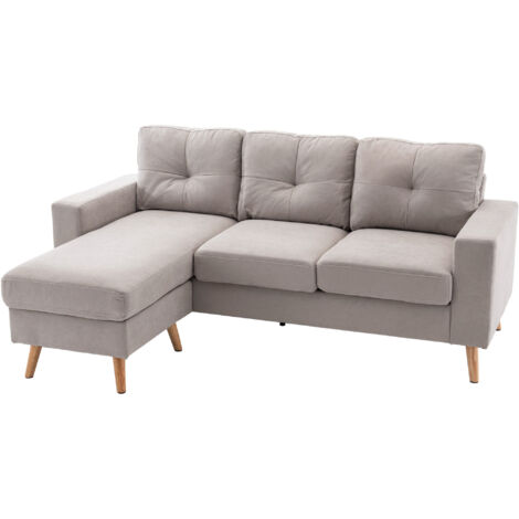 Canapé d'angle en tissu de lin 193 cm forme L design scandinave pour salon appartement petit espace gris clair (1/5)