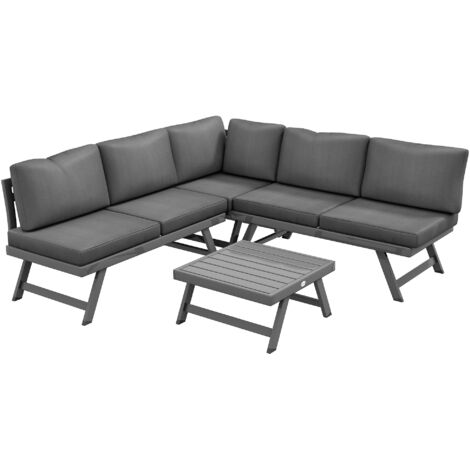 Ensemble salon de jardin d'angle et convertible 4 pièces avec 2 banquettes, 1 fauteuil d'angle et 1 table basse (1/5)