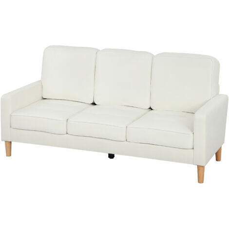 Canapé 3 places en velours, design moderne, coussins épais, pieds en bois d'hévéa, 185 x 79 x 82 cm, crème (1/5)