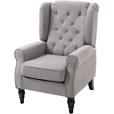 Fauteuil de salon capitonné avec assise large, pieds en bois, style classique, grand confort, 74 x 86 x 102 cm, gris (1/5)