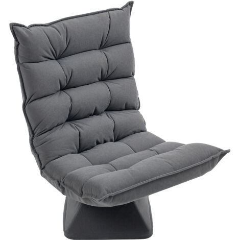 Fauteuil relax fauteuil salon design capitonné inclinaison dossier réglable pivotant 360° revêtement lin gris chiné (1/5)