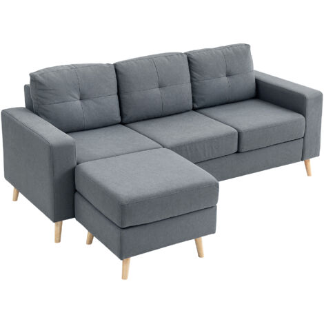 Canapé droit 3 places et pouf modulable avec accoudoirs design scandinave 193 x 136 x 85 cm gris anthracite (1/5)