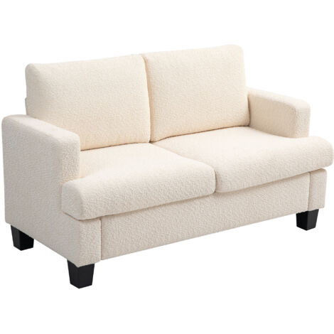 Canapé 2 places 120 cm avec coussins de dossier amovibles, tissu chenille pour salon, chambre, bureau, beige (1/5)