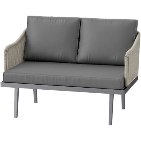 Canapé de jardin 2 places avec coussins en résine tressée, canapé d'extérieur cadre en acier 110 x 70 x 72 cm gris foncé (1/5)