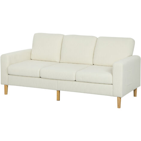 Canapé 3 places en velours côtelé, canapé avec coussins à ressorts et assise rembourré, 192x80x84,5cm, beige (1/5)