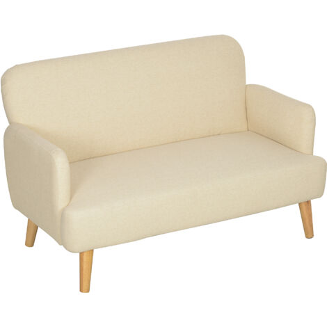 Canapé 2 places 130 cm style moderne avec accoudoirs et assise rembourré, tissu effet velours, charge 240 Kg, crème (1/5)