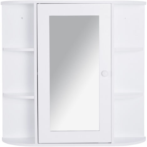 Armoire Murale avec Miroir Salle de Bain Meuble Miroir avec Rangement Toilettes 1 Porte + étagères latérales Blanc (1/5)
