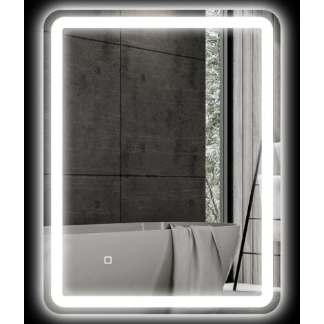 Miroir de salle de bain rectangulaire LED fonction anti-buée luminosité réglable fonction mémoire 70 x 90 cm argent (1/5)
