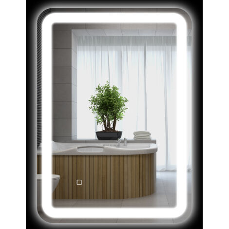 Miroir de salle de bain rectangulaire LED fonction anti-buée luminosité réglable fonction mémoire 70 x 50 cm argent (1/5)