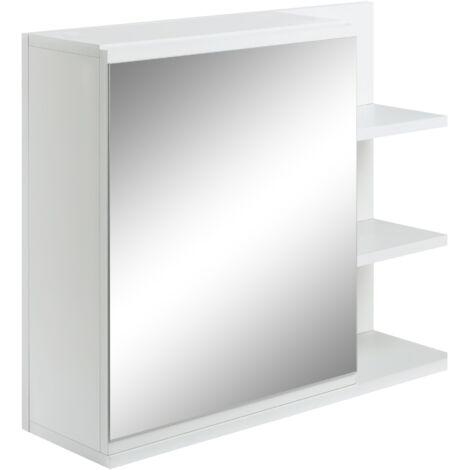 Armoire Miroir de Salle de Bain avec étagère 3 étagères latérales kit Installation Murale fourni en Bois Aspect Blanc (1/5)
