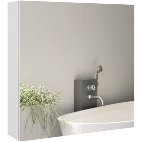 Armoire murale de salle de bain miroir placard de rangement 2 portes 3 niveaux étagère réglable 60 x 15 x 60 cm blanc (1/5)