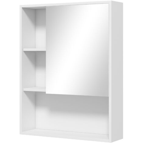 Armoire murale salle de bain avec miroir, meuble salle de bain, 5 compartiments et étagère réglable, 60x15x76cm, blanc (1/5)