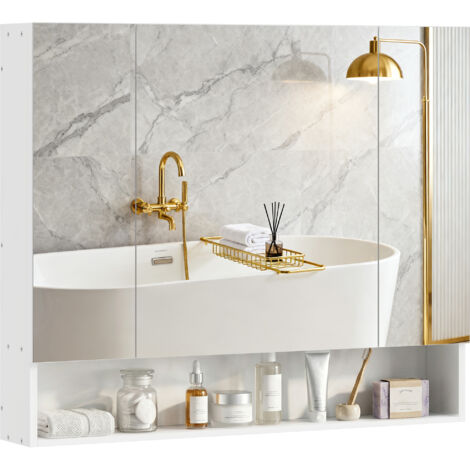 Armoire murale salle de bain avec miroir, armoire de toilette 3 portes miroir, étagères réglables, 90x15x75cm, blanc (1/5)