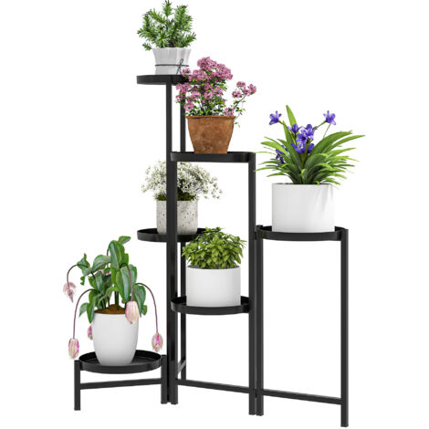 Support pour plantes 6 niveaux étagère plante ajustable et pliable en métal design sans vis porte 60 x 40 x 80 cm noir (1/5)