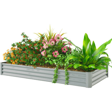 Carré potager rectangulaire, lit de jardin surélevé en acier galvanisé, fond ouvert, 240 x 120 x 30 cm, gris argenté (1/5)