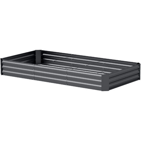 Jardinière extérieure carré potager galvanisée avec bordure de sécurité et fond ouvert 240 x 120 x 30 cm gris foncé (1/5)