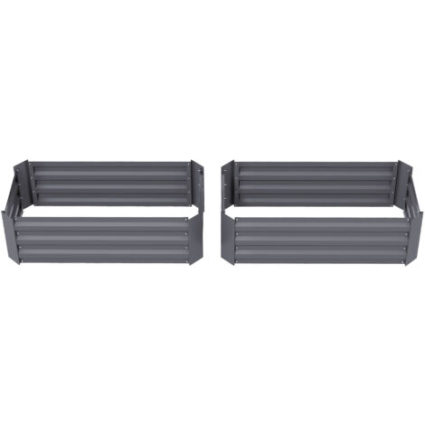Lot de 2 carré potager de jardin dim. 100L x 50l x 30H cm - tôle d'acier ondulée gris (1/5)