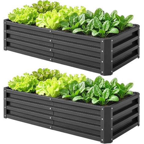 Lot de 2 carrés potagers de jardin rectangulaire tôle d'acier ondulée 120 x 60 x 30,5 cm gris (1/5)