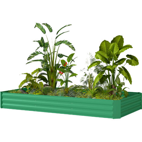 Jardinière extérieure carré potager galvanisée avec bordure de sécurité et fond ouvert 240 x 120 x 30 cm vert (1/5)