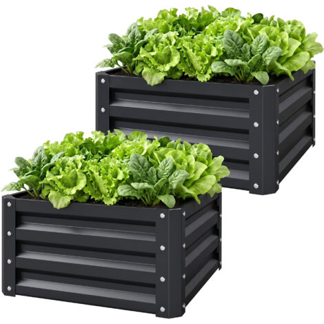 Lot de 2 jardinières surélevées, carre potager de jardin pour légumes, fleurs, acier galvanisé 60 x 60 x 30,5 cm, gris (1/5)