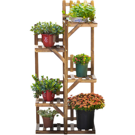 Étagère à Fleurs en Bois Supports de Pots Porte Plante Bois 5 tablettes Ornement Petites barrières 60 x 30x 130cm Bois de Sapin traité carbonisation pour Intérieur Jardin Terrasse Balcon (1/5)