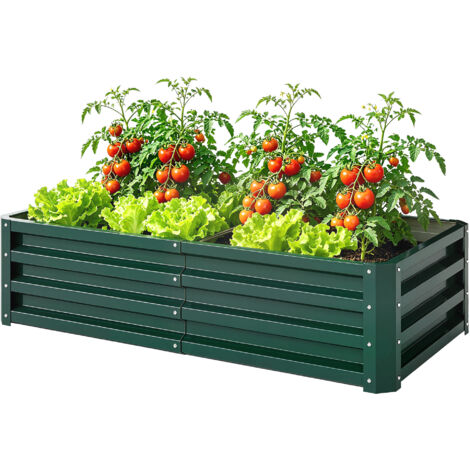 Carré potager de jardin rectangulaire tôle d'acier ondulée 120 x 60 x 30 cm vert foncé (1/5)