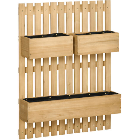 Jardinière murale potager avec 3 bacs en bois massif amovibles 60 x 16 x 80 cm (1/5)