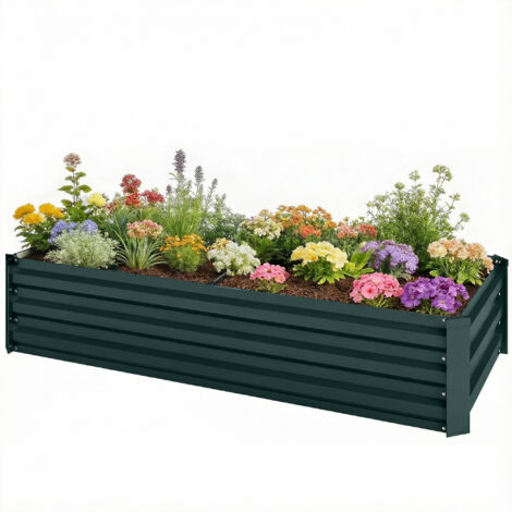 Jardinière rectangulaire potager de jardin en acier galvanisé bordure de sécurité et fond ouvert 150x70x30cm vert (1/5)