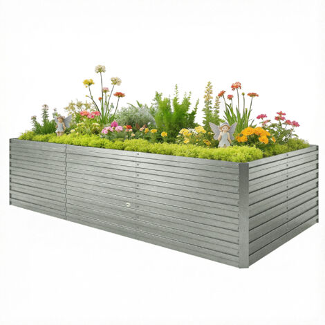 Jardinière extérieure, jardinière surélevée galvanisée bordure de sécurité et fond ouvert 240 x 120 x 60 cm gris argenté (1/5)