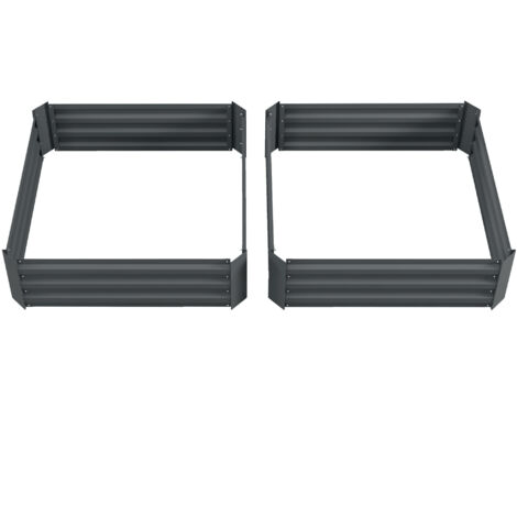 Lot de 2 carré potager de jardin dim. 100L x 100l x 30H cm - tôle d'acier ondulée gris foncé (1/5)