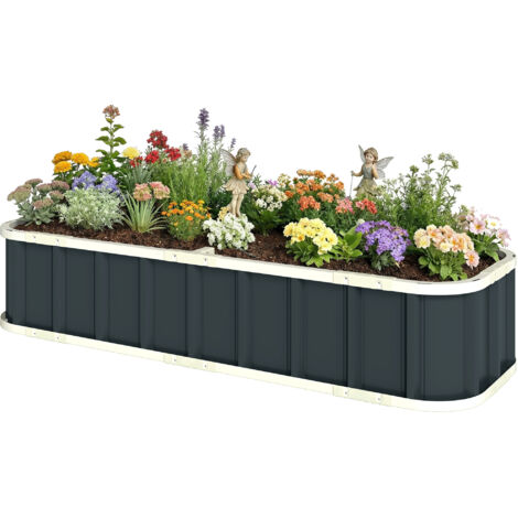 Jardinière surélevée en acier galvanisé, lit de jardin avec gants et bords pliés, 165 x 52 x 31 cm, gris foncé (1/5)