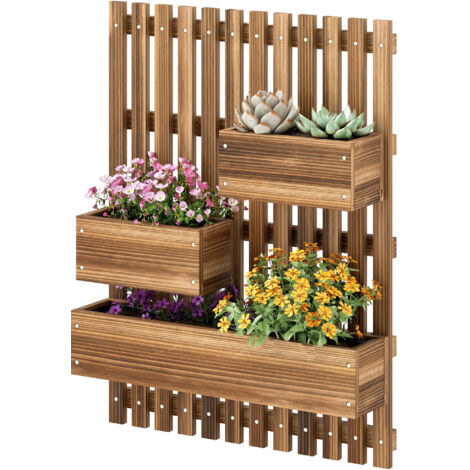 Jardinière murale potager avec 3 bacs en bois massif amovibles 60 x 16 x 80 cm (1/5)