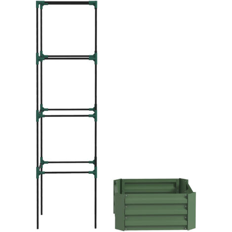 Jardinière avec treillis ajustable, bac à fleurs avec cage à tomates acier galvanisé 61 x 61 x 187 cm vert (1/5)