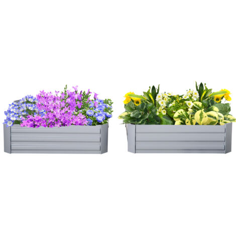Lot de 2 carré potager de jardin dim. 100L x 100l x 30H cm - tôle d'acier ondulée gris (1/5)