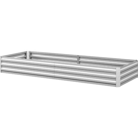 Carré potager de jardin rectangulaire jardinière extérieure 241 x 90,5 x 30 cm tôle d'acier ondulée argent (1/5)