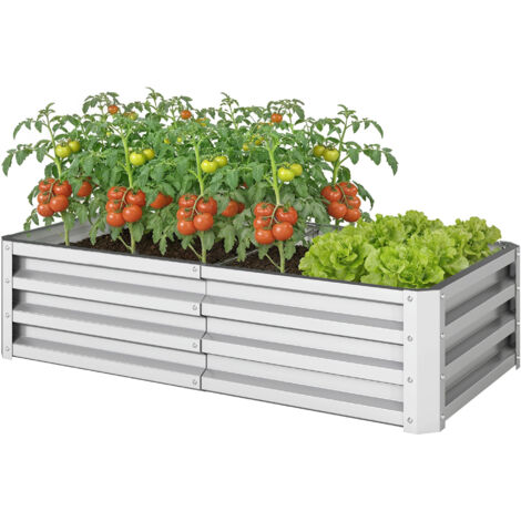 Carré potager de jardin rectangulaire tôle d'acier ondulée 120 x 60 x 30,5 cm argent (1/5)