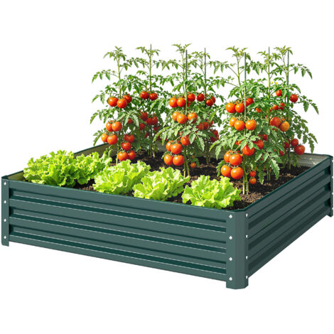 Carré potager de jardin tôle d'acier ondulée 120 x 120 x 30 cm vert foncé (1/5)