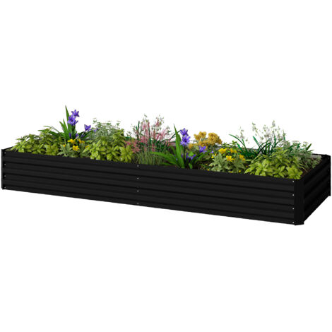 Carré potager de jardin rectangulaire jardinière extérieure 241 x 90,5 x 30 cm tôle d'acier ondulée noir (1/5)